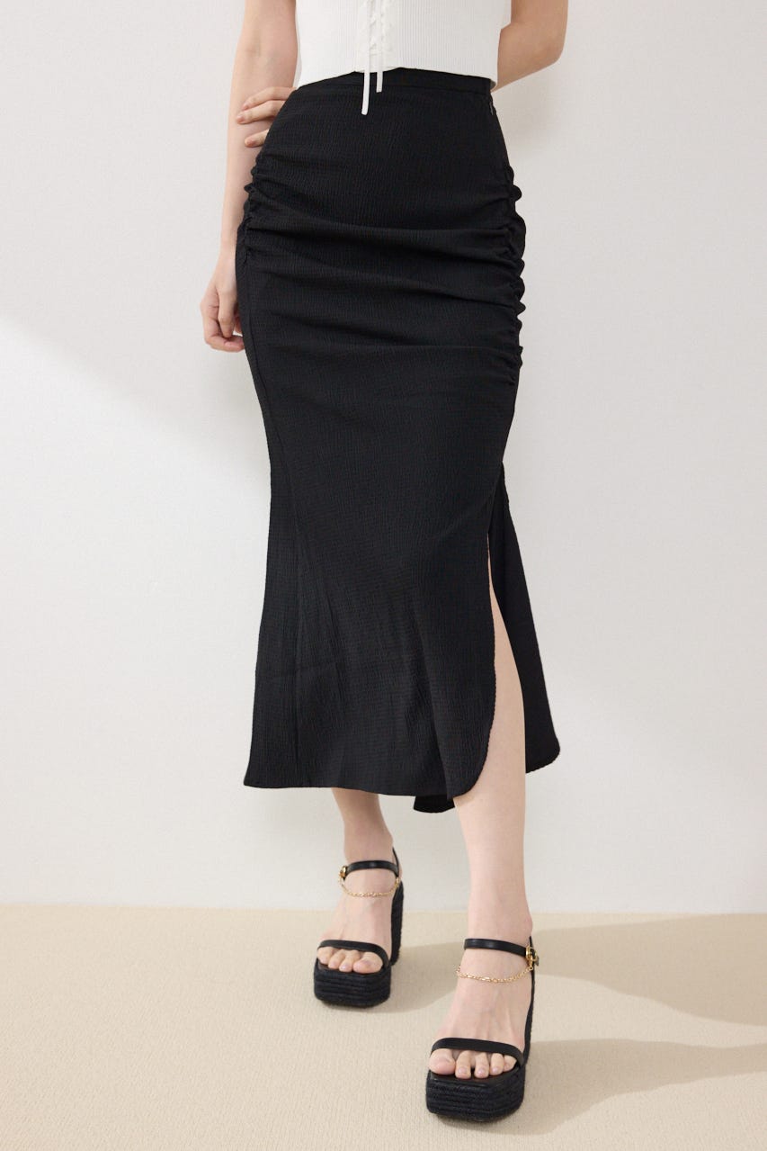 ギャザーマーメイドジャストウエストスカート BLK S