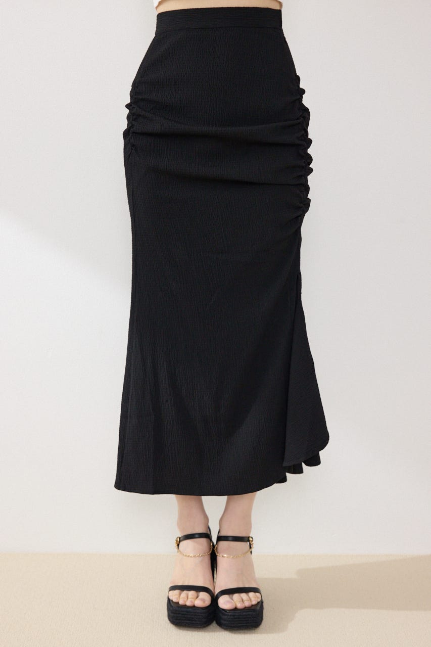 ギャザーマーメイドジャストウエストスカート BLK S