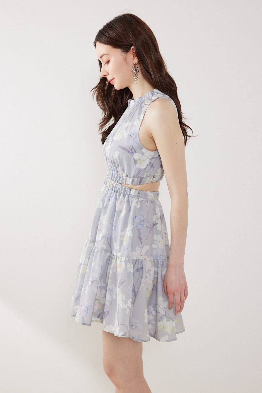 【女神ワンピース】ホルターネックギャザーミニフレアワンピース 柄GRY M