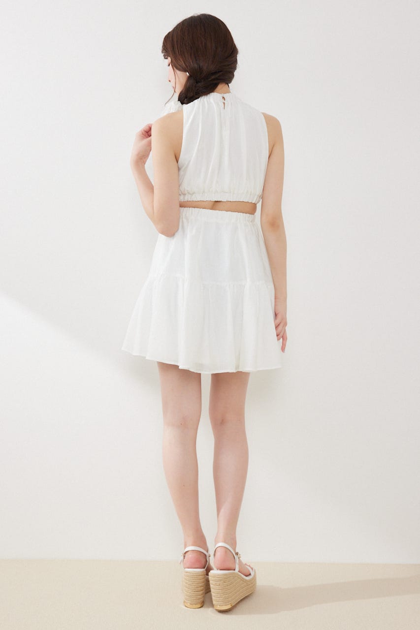 【女神ワンピース】ホルターネックギャザーミニフレアワンピース IVOY M