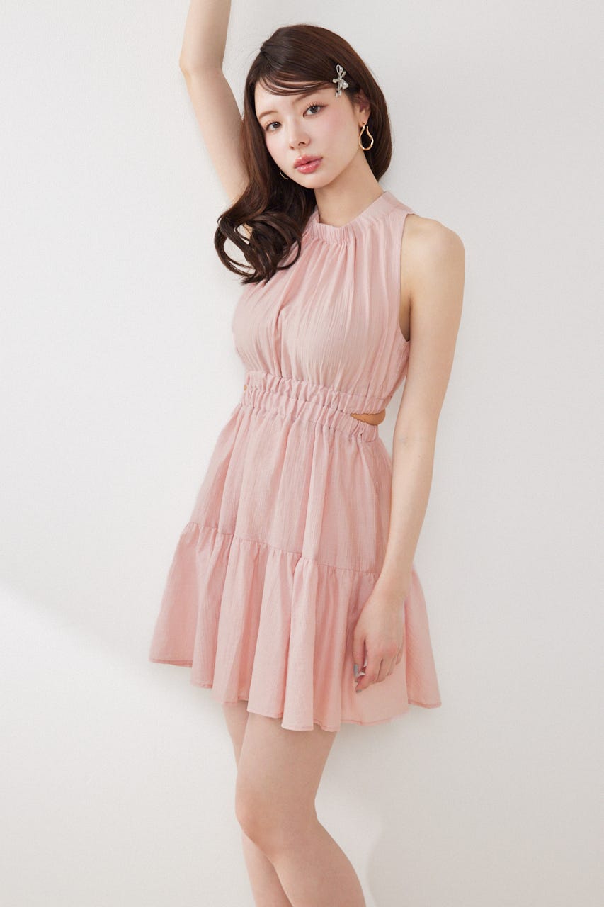 【女神ワンピース】ホルターネックギャザーミニフレアワンピース PNK S