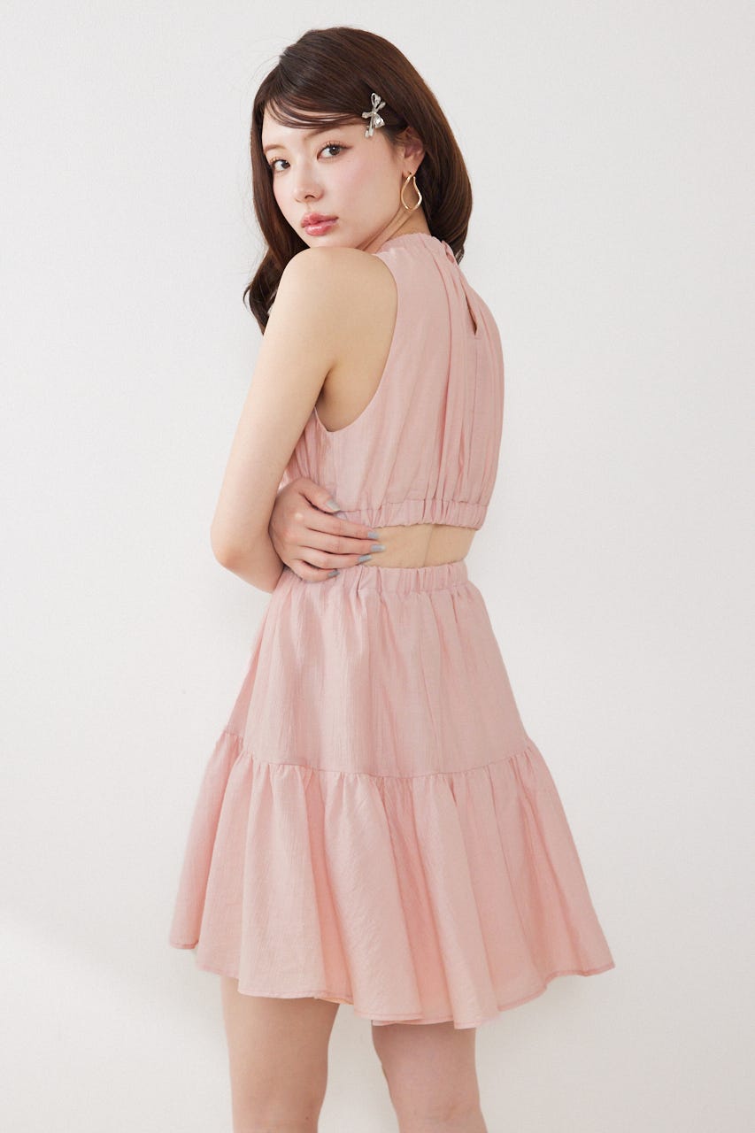 【女神ワンピース】ホルターネックギャザーミニフレアワンピース PNK S