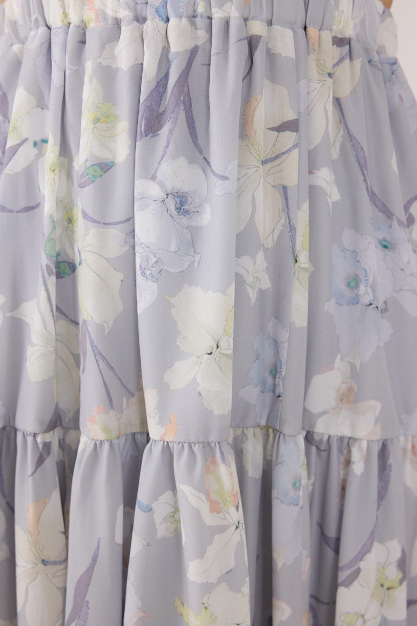 【女神ワンピース】ホルターネックギャザーフレアワンピース 柄GRY M