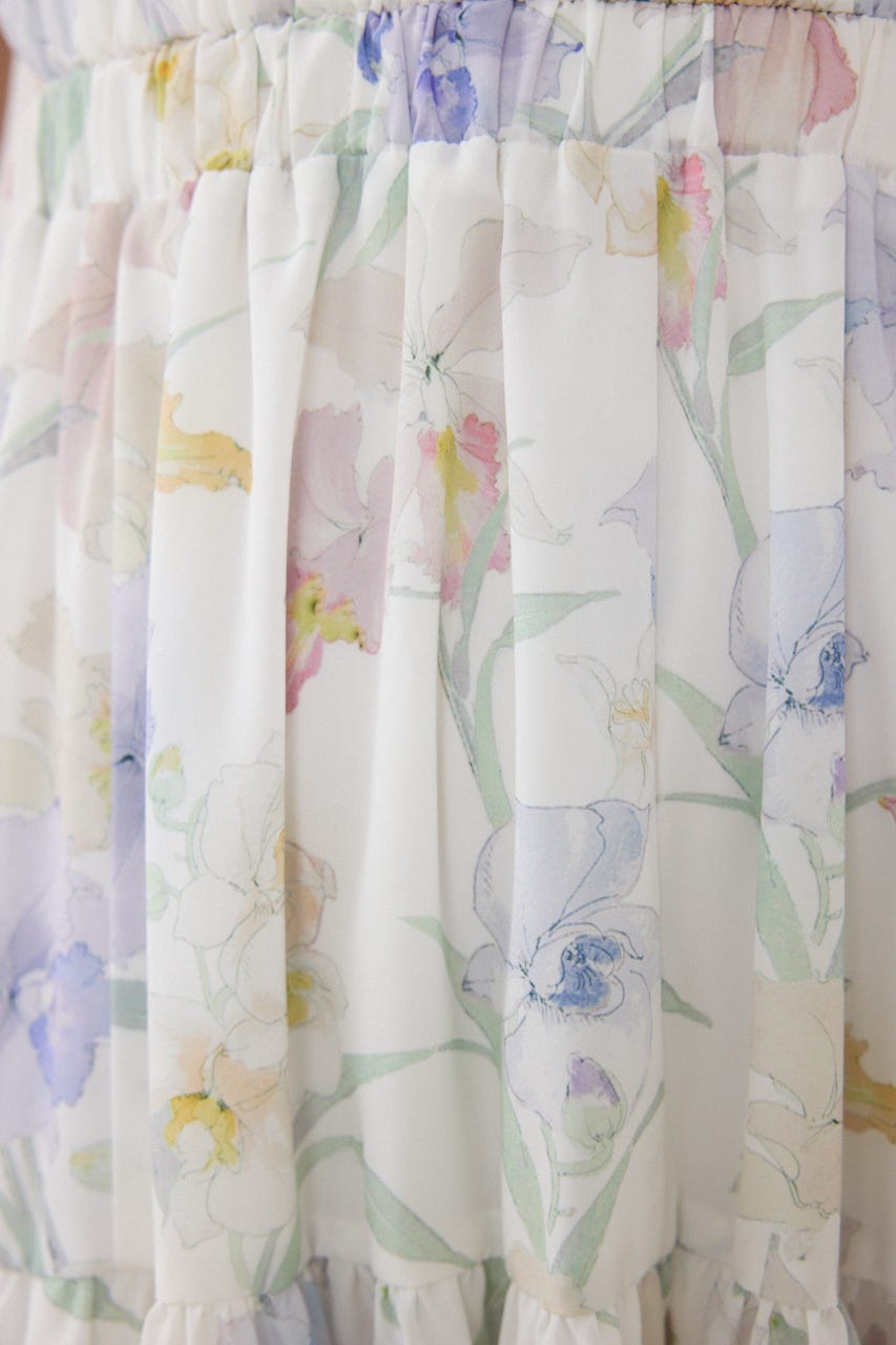 【女神ワンピース】ホルターネックギャザーフレアワンピース 柄WHT S