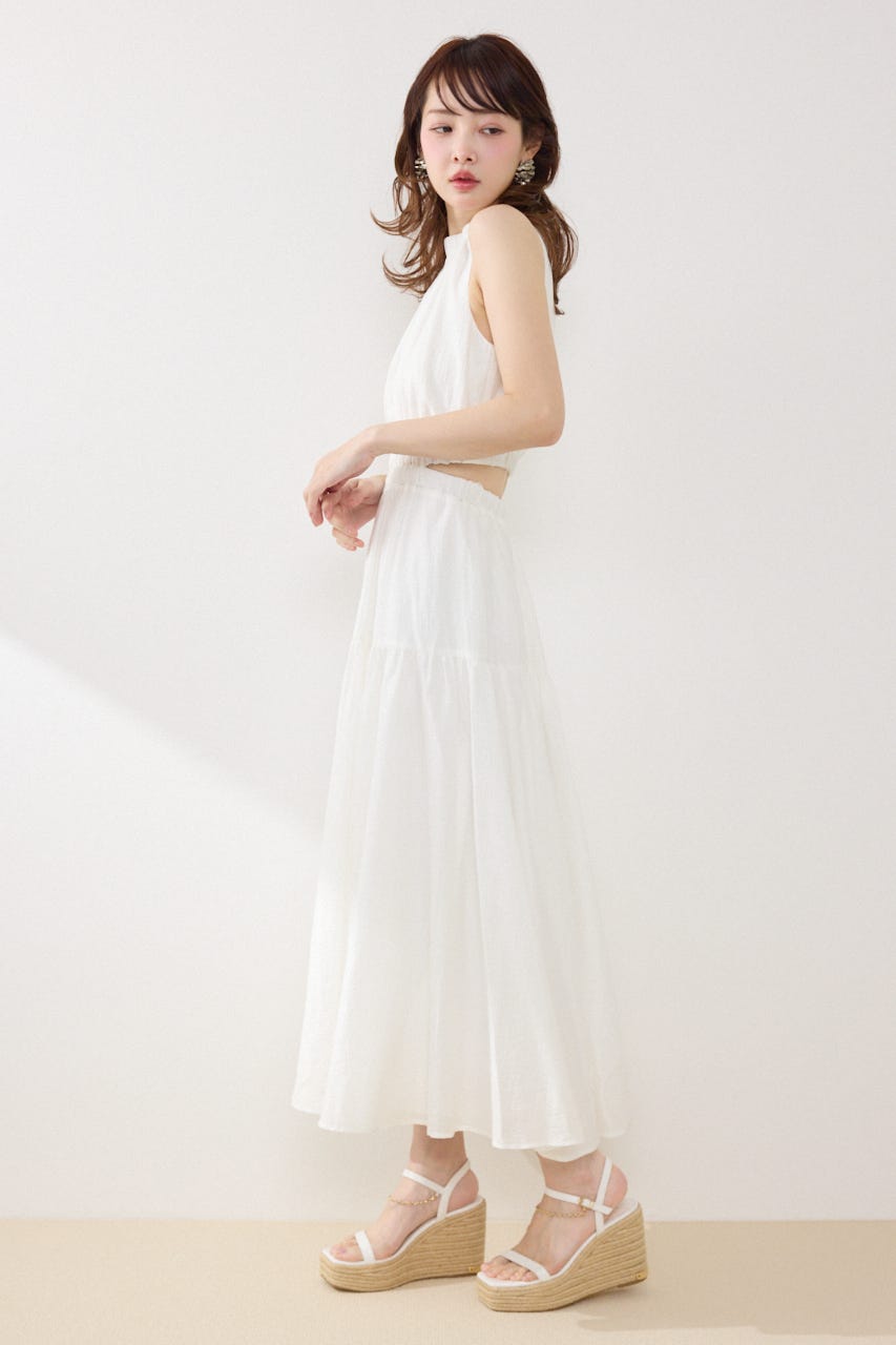 【女神ワンピース】ホルターネックギャザーフレアワンピース IVOY M