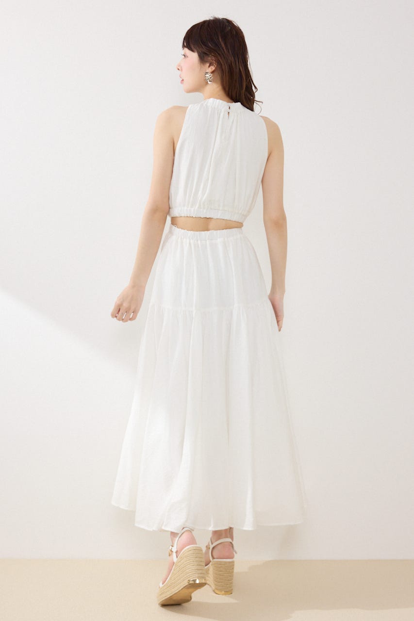 【女神ワンピース】ホルターネックギャザーフレアワンピース IVOY M