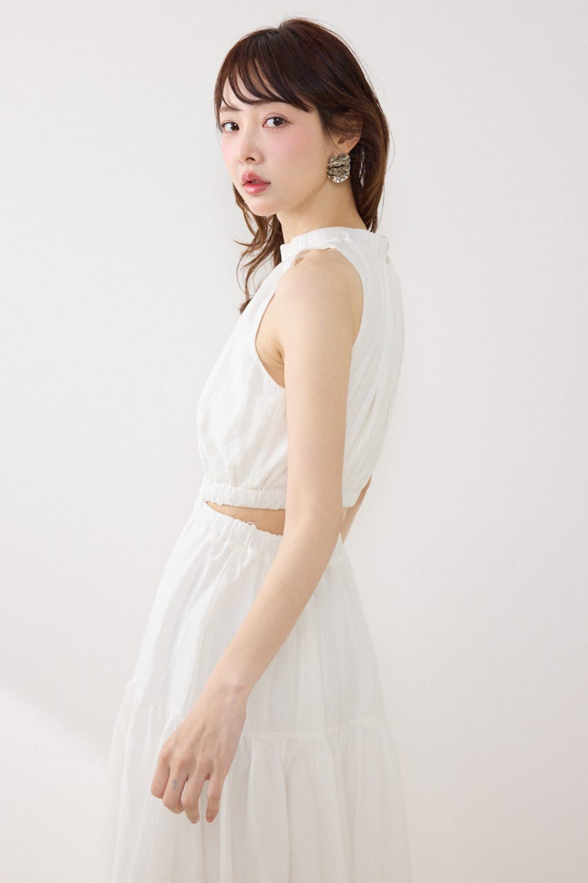 【女神ワンピース】ホルターネックギャザーフレアワンピース IVOY M