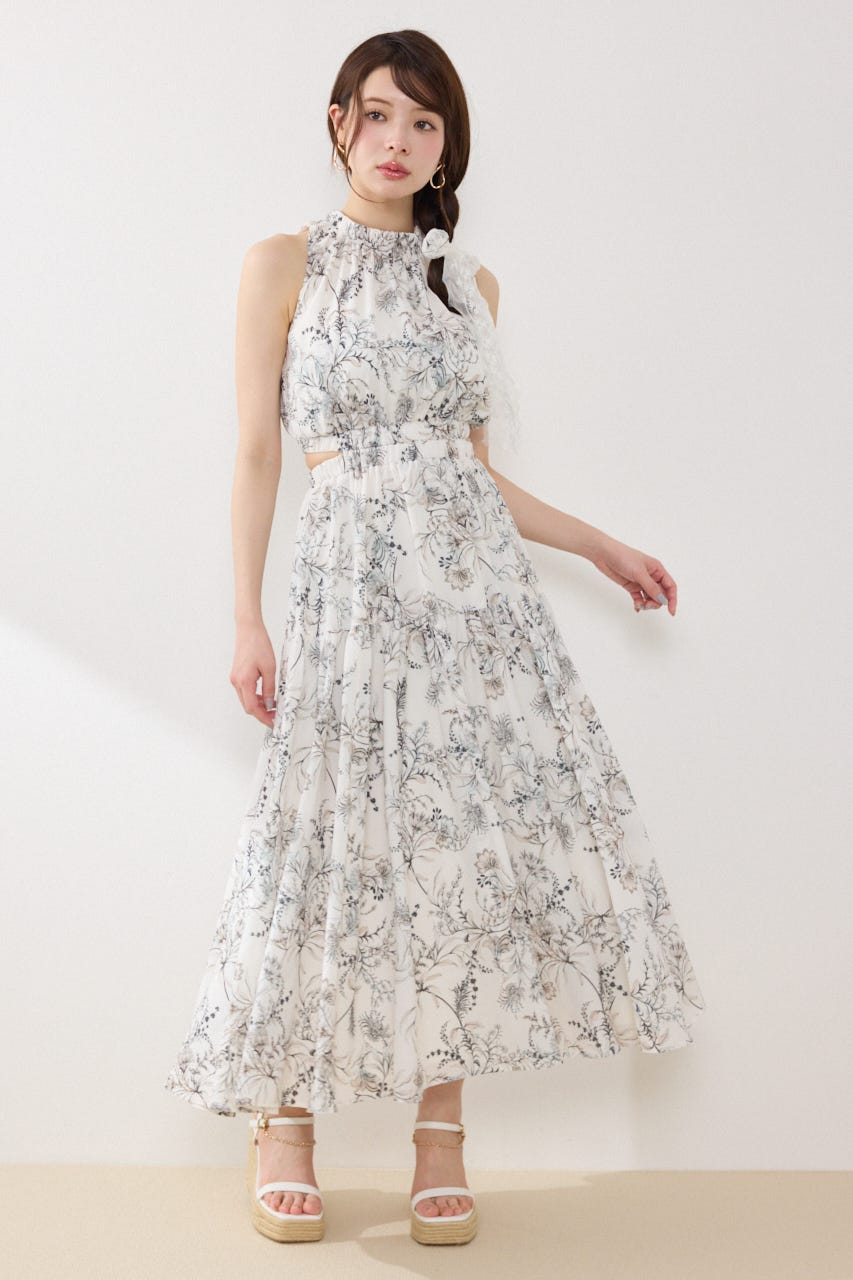 【女神ワンピース】ホルターネックギャザーフレアワンピース Multi_1 M