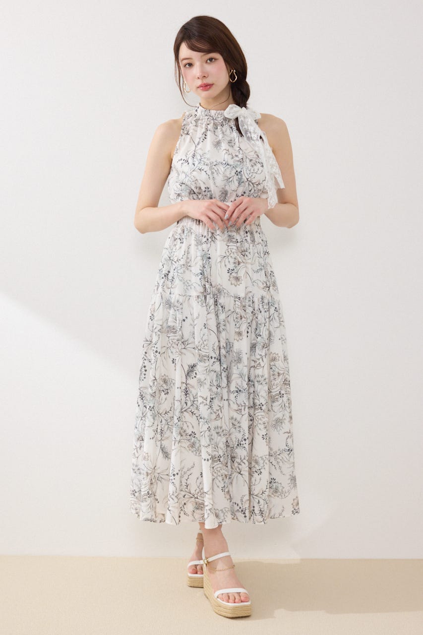 【女神ワンピース】ホルターネックギャザーフレアワンピース Multi_1 M