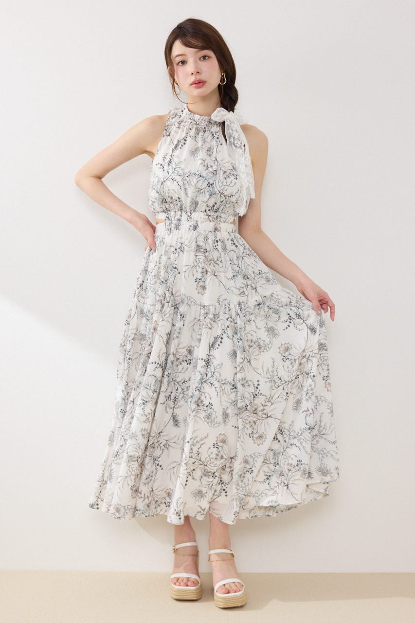 【女神ワンピース】ホルターネックギャザーフレアワンピース Multi_1 M