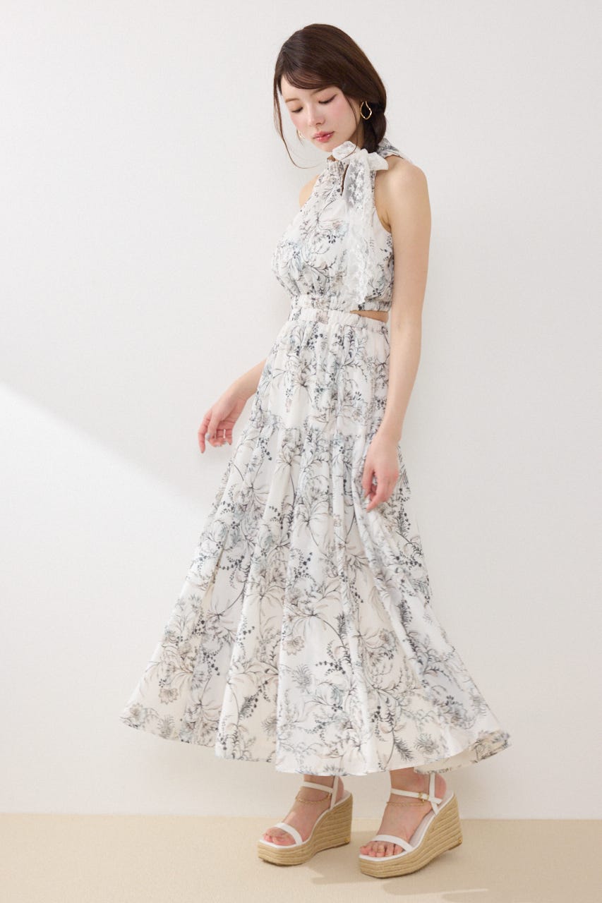 【女神ワンピース】ホルターネックギャザーフレアワンピース Multi_1 M