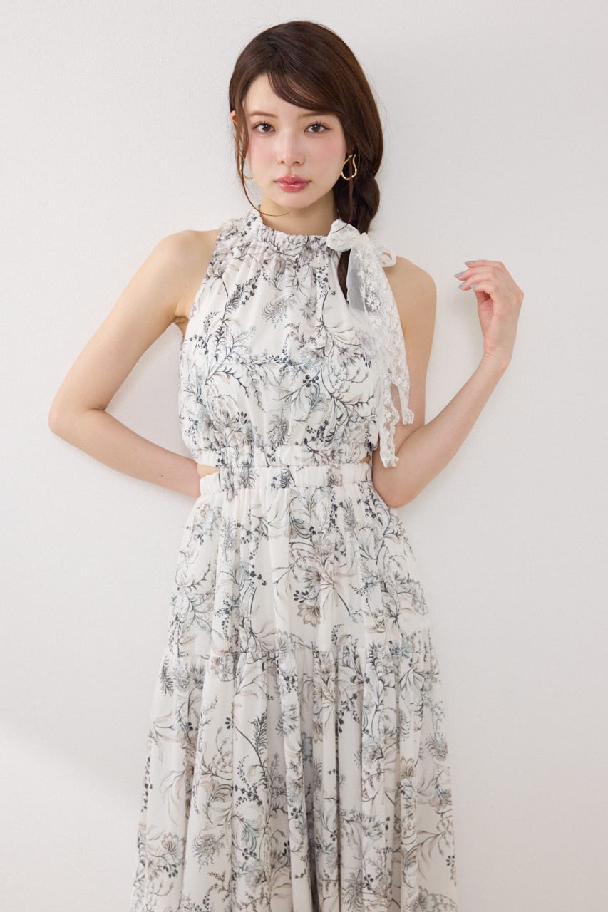 【女神ワンピース】ホルターネックギャザーフレアワンピース Multi_1 M