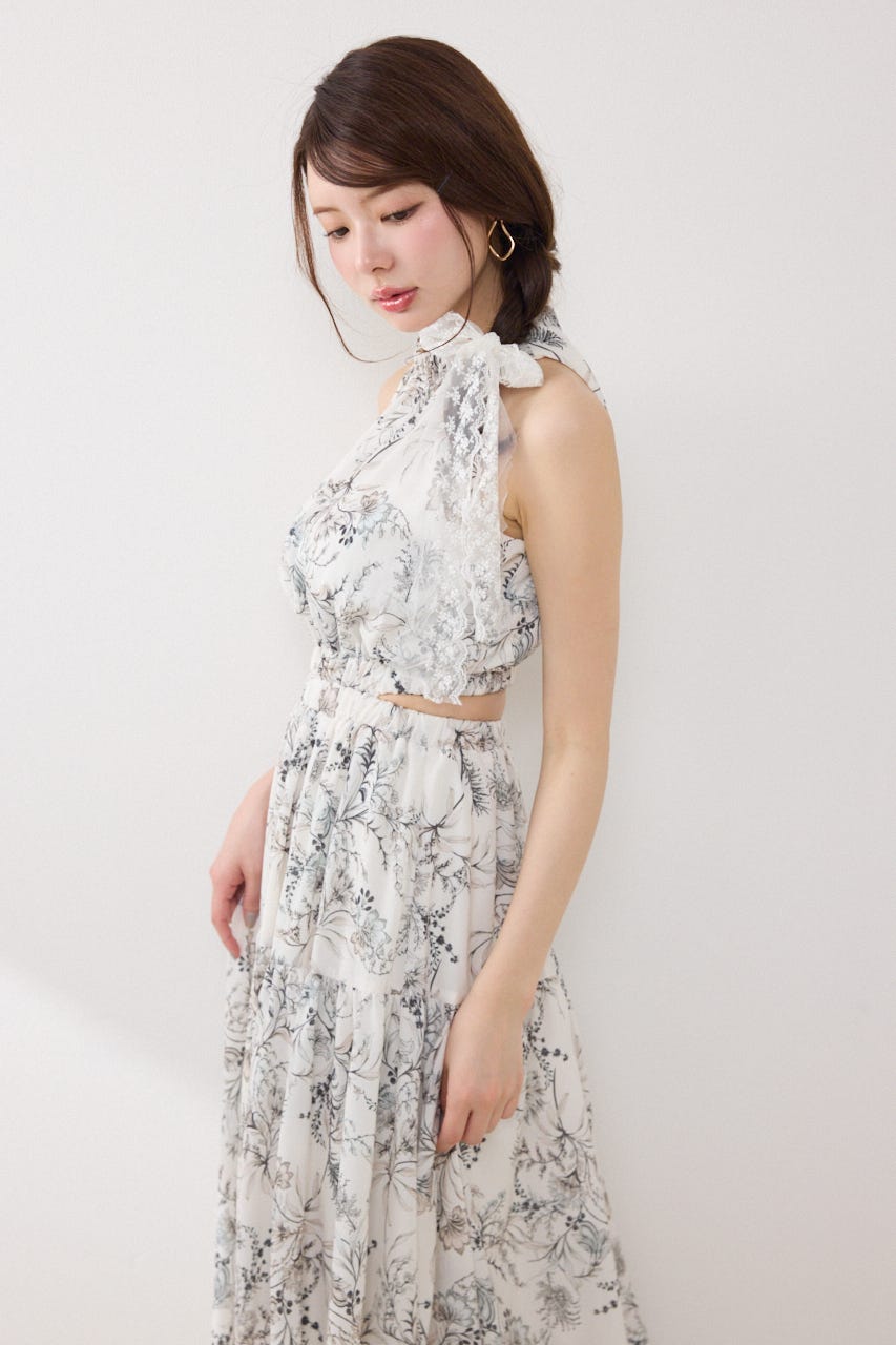 【女神ワンピース】ホルターネックギャザーフレアワンピース Multi_1 M