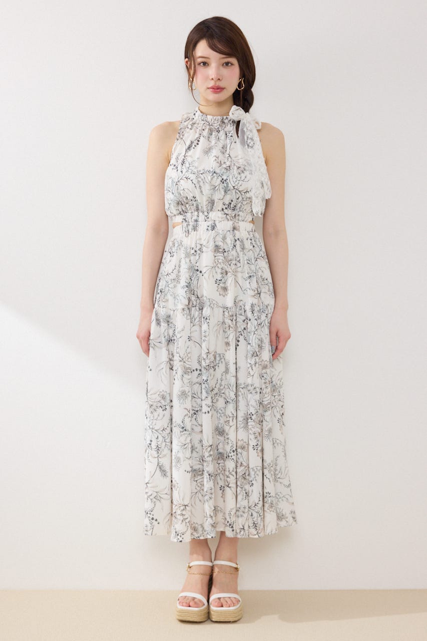 【女神ワンピース】ホルターネックギャザーフレアワンピース Multi_1 M