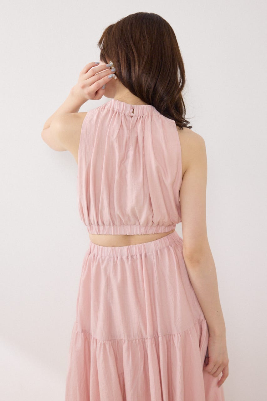 【女神ワンピース】ホルターネックギャザーフレアワンピース PNK S