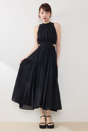 【女神ワンピース】ホルターネックギャザーフレアワンピース