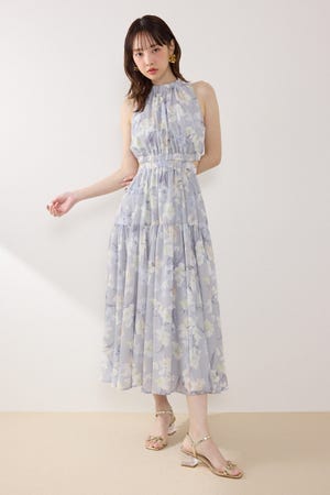 【女神ワンピース】ホルターネックギャザーフレアワンピース