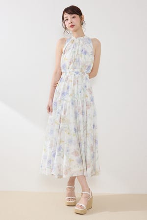 【女神ワンピース】ホルターネックギャザーフレアワンピース