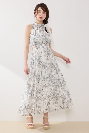 【女神ワンピース】ホルターネックギャザーフレアワンピース