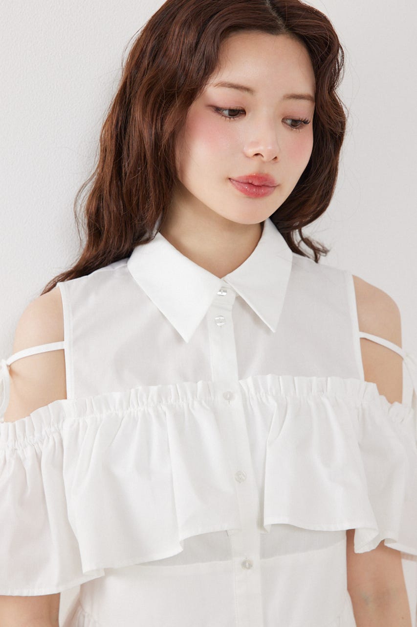 オフショルフリルティアードミニワンピース WHT S