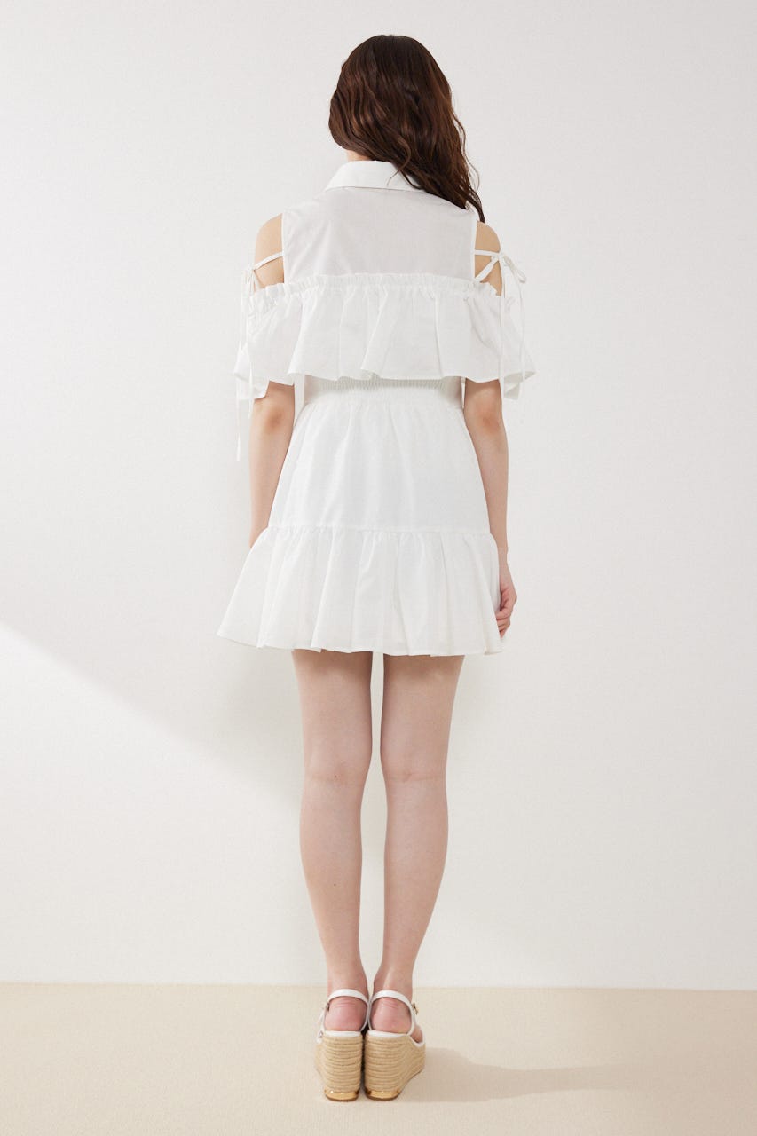 オフショルフリルティアードミニワンピース WHT S