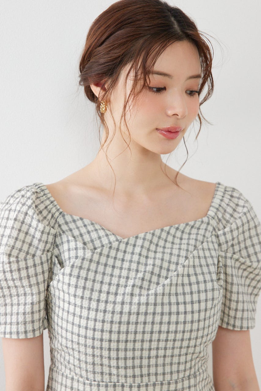 フロントカシュクール2WAYパフスリーブミニワンピース 柄WHT M