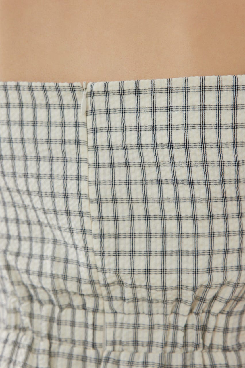 フロントカシュクール2WAYパフスリーブミニワンピース 柄WHT M