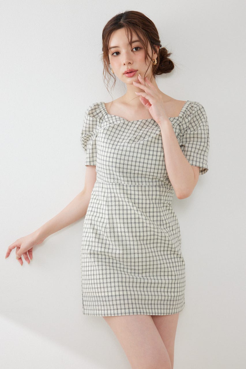 フロントカシュクール2WAYパフスリーブミニワンピース 柄WHT M