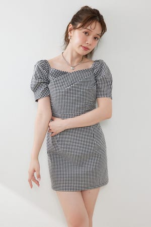 フロントカシュクール2WAYパフスリーブミニワンピース
