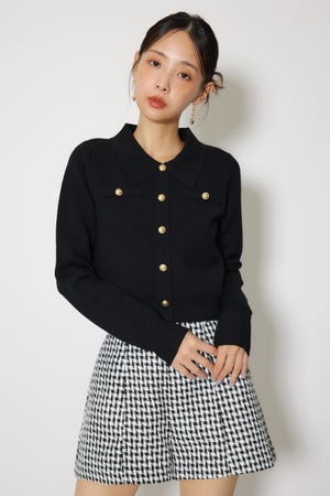 ゴールドボタンロングスリーブニットトップス