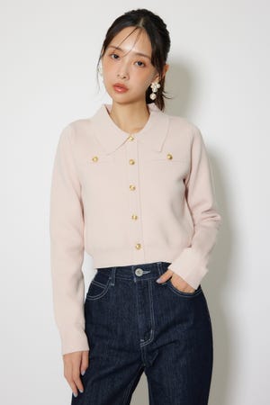 ゴールドボタンロングスリーブニットトップス