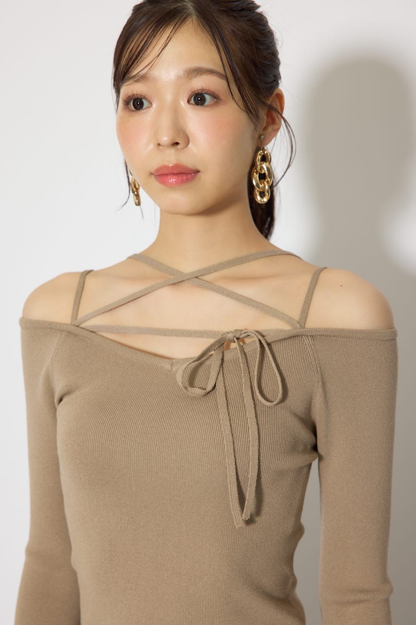 ストリングタイトニットトップス BEG FREE