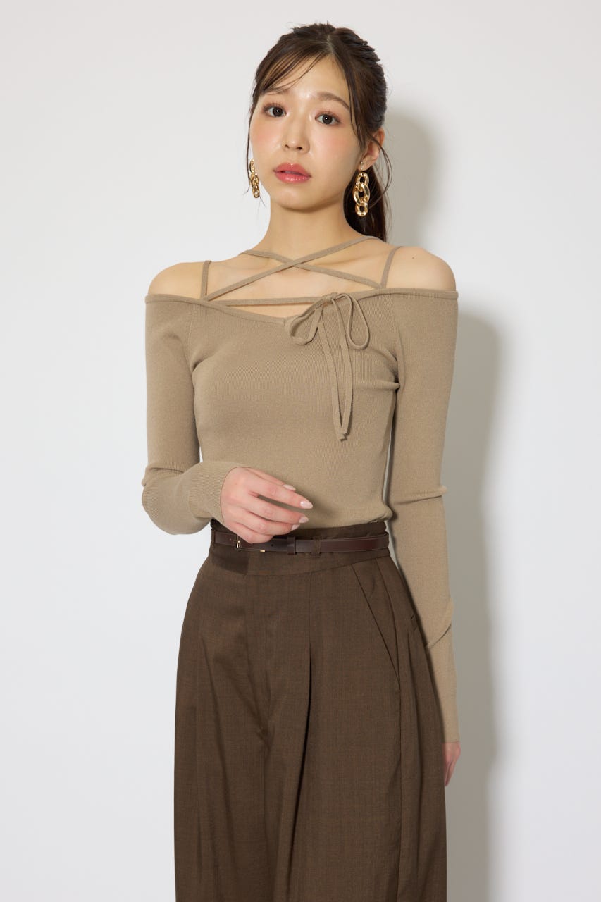 ストリングタイトニットトップス BEG FREE