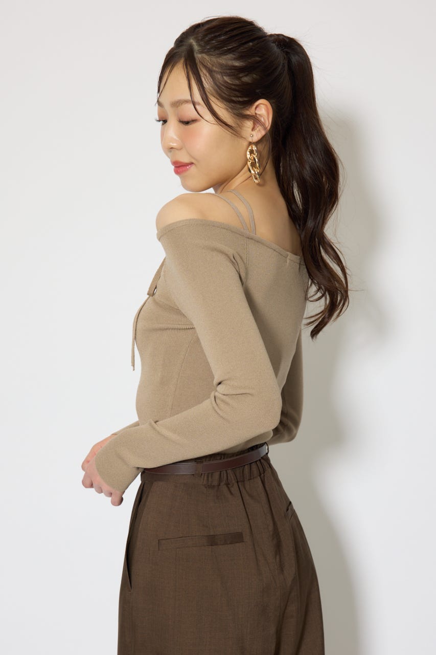 ストリングタイトニットトップス BEG FREE