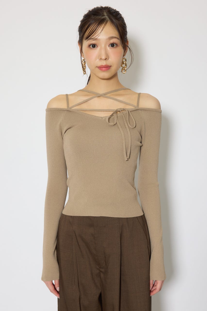 ストリングタイトニットトップス BEG FREE