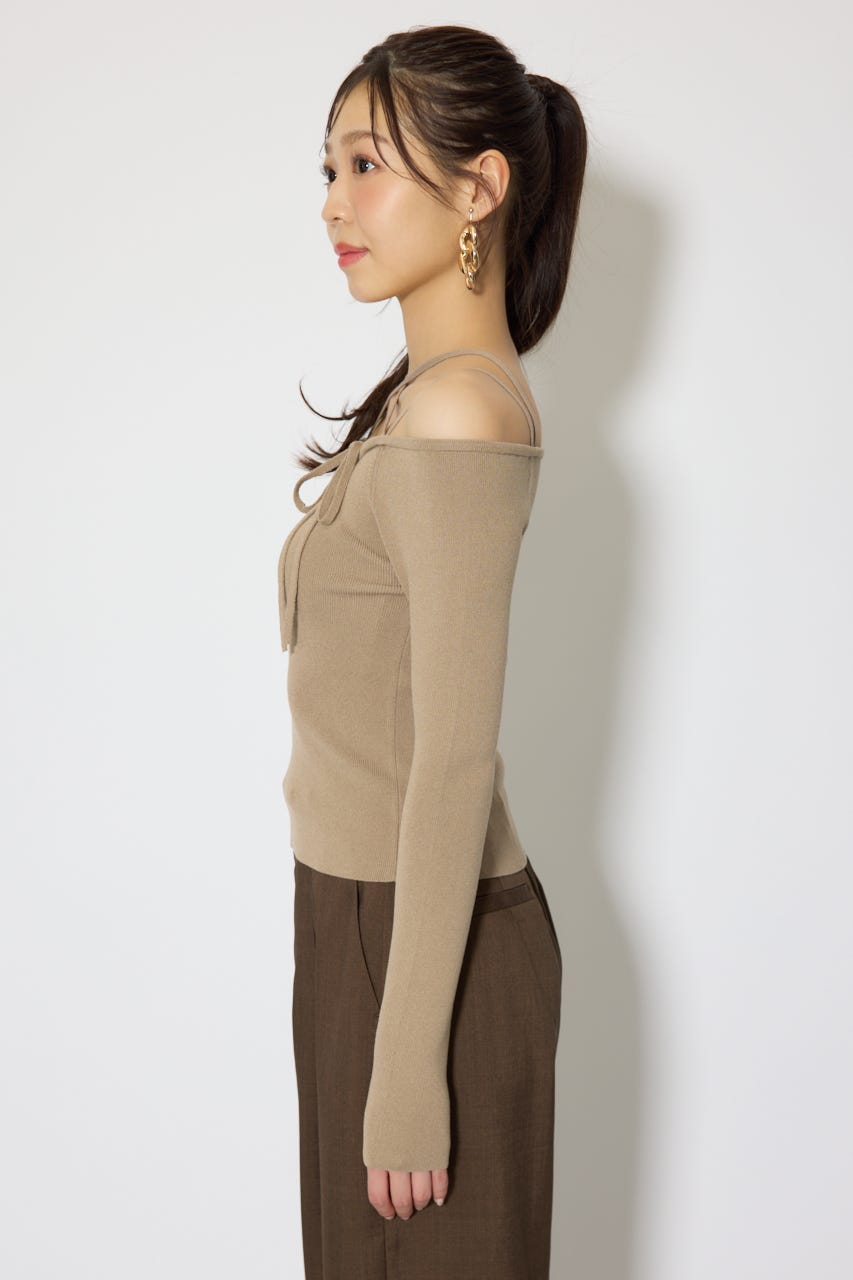 ストリングタイトニットトップス BEG FREE