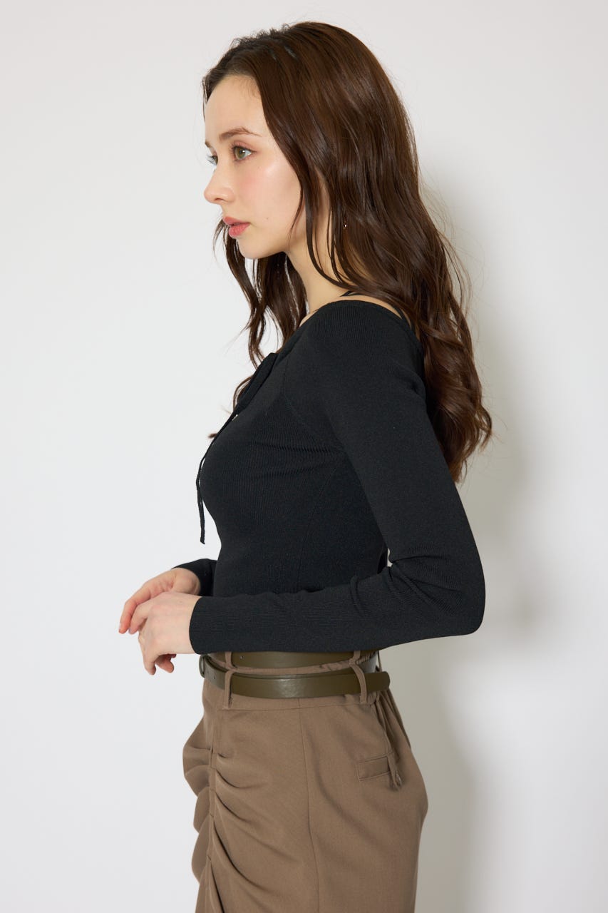 ストリングタイトニットトップス BLK FREE