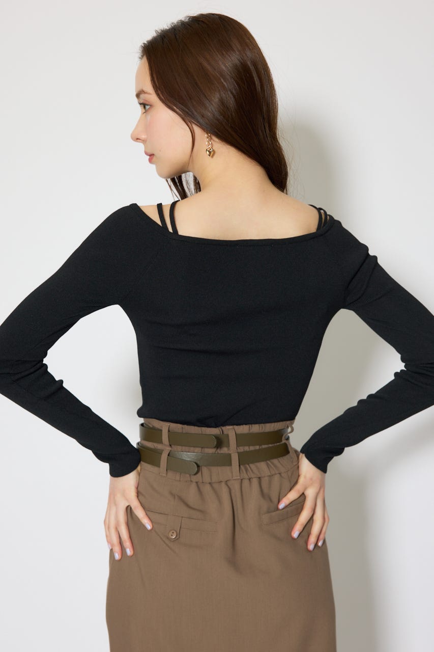 ストリングタイトニットトップス BLK FREE