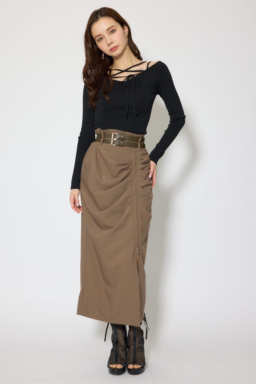 ストリングタイトニットトップス BLK FREE