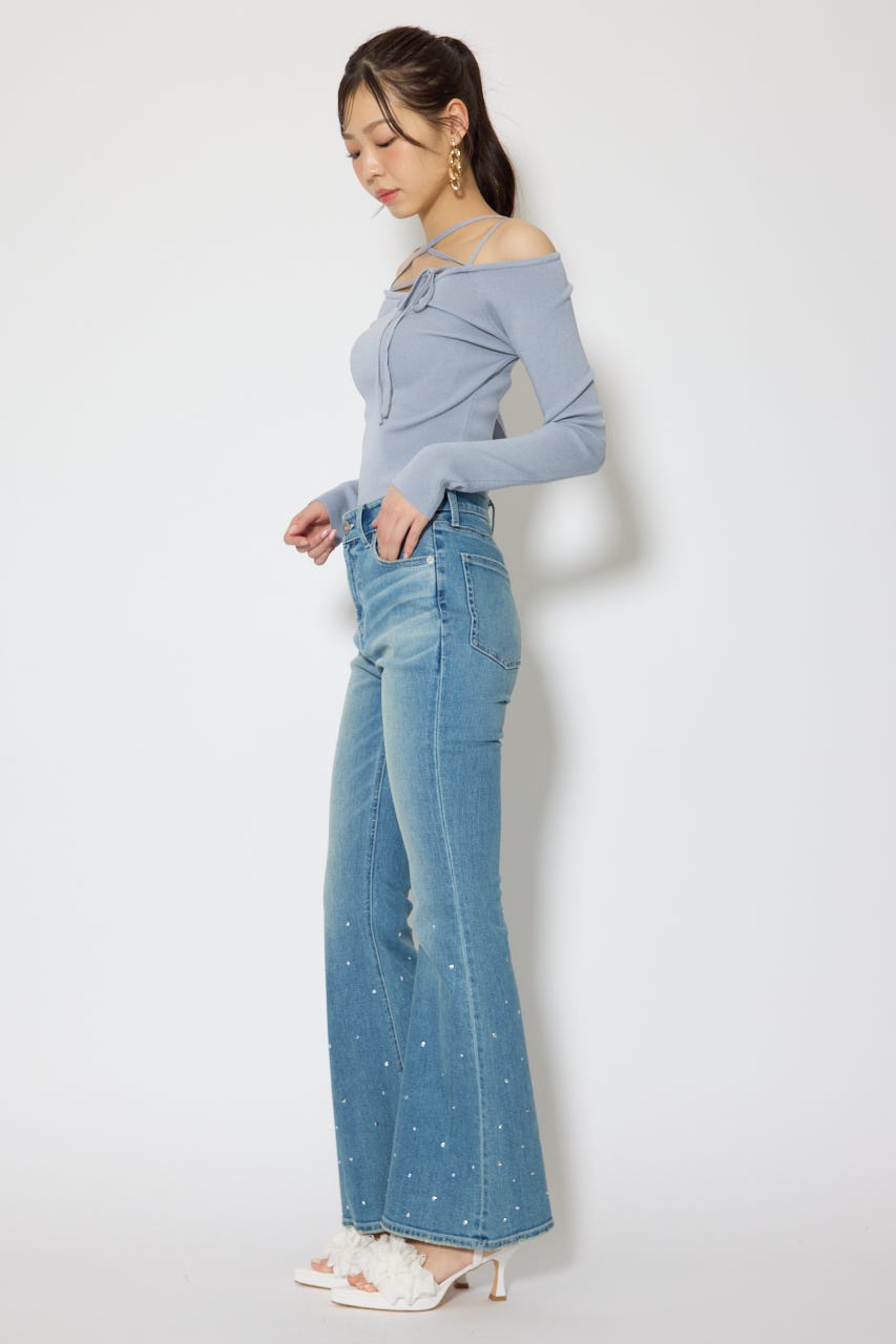 ストリングタイトニットトップス L/BLU FREE