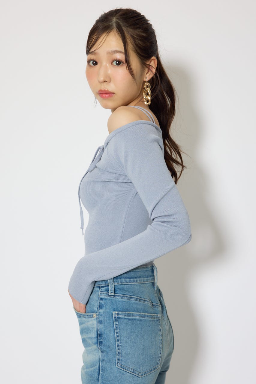 ストリングタイトニットトップス L/BLU FREE