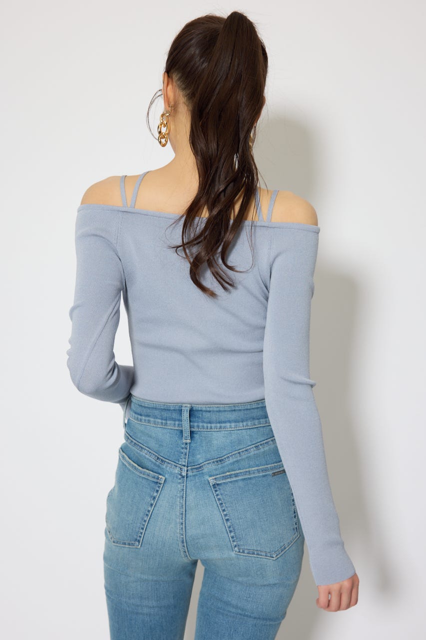 ストリングタイトニットトップス L/BLU FREE