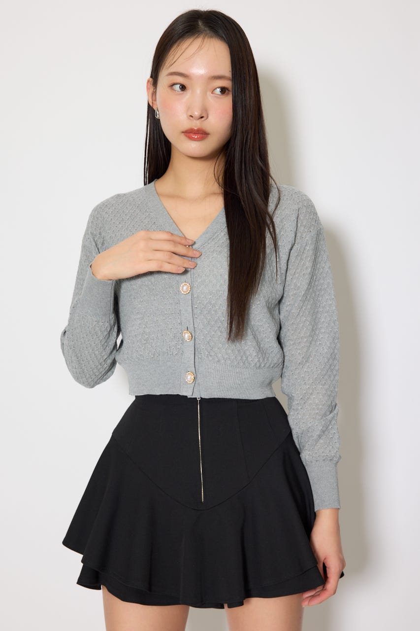 柄編みシアーカーディガン GRY FREE