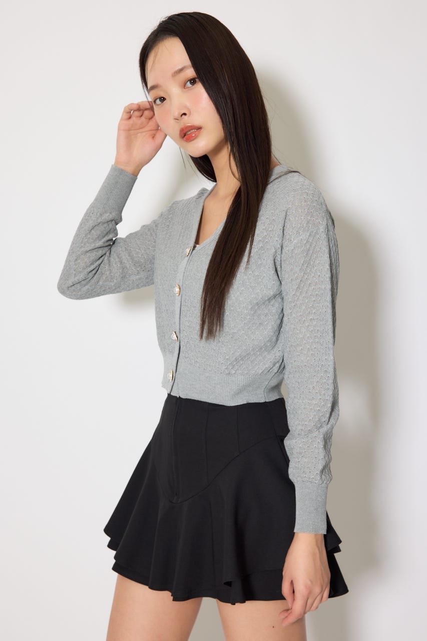 柄編みシアーカーディガン GRY FREE