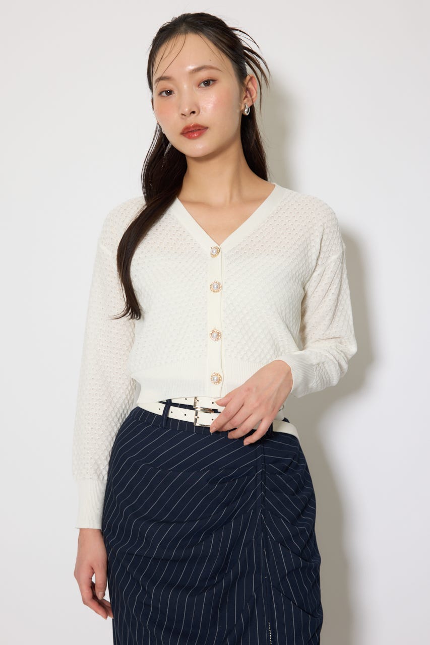 柄編みシアーカーディガン WHT FREE