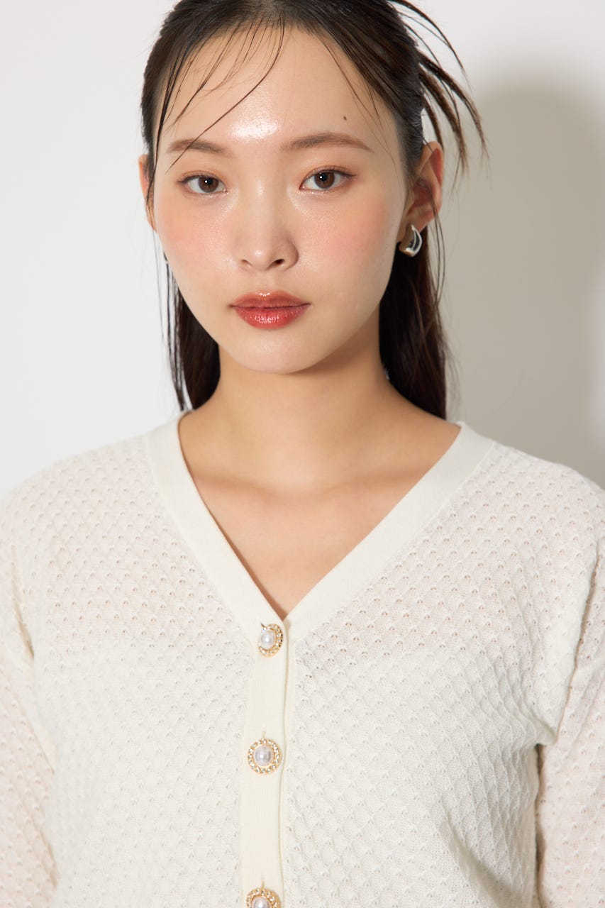 柄編みシアーカーディガン WHT FREE