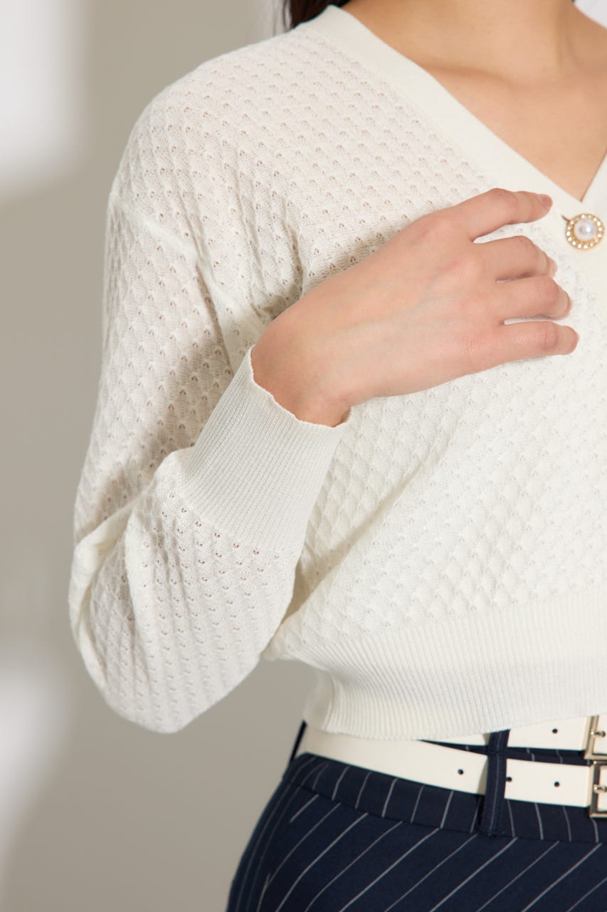 柄編みシアーカーディガン WHT FREE