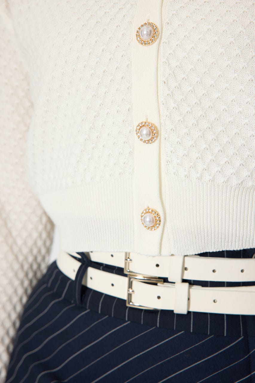 柄編みシアーカーディガン WHT FREE