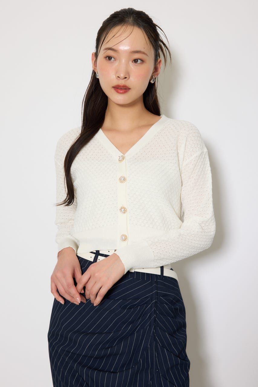 柄編みシアーカーディガン WHT FREE