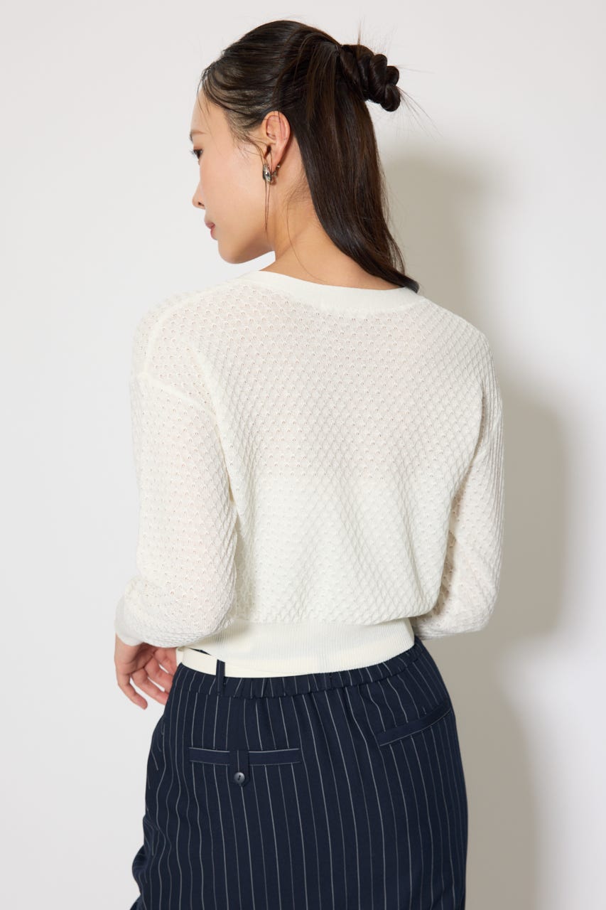 柄編みシアーカーディガン WHT FREE